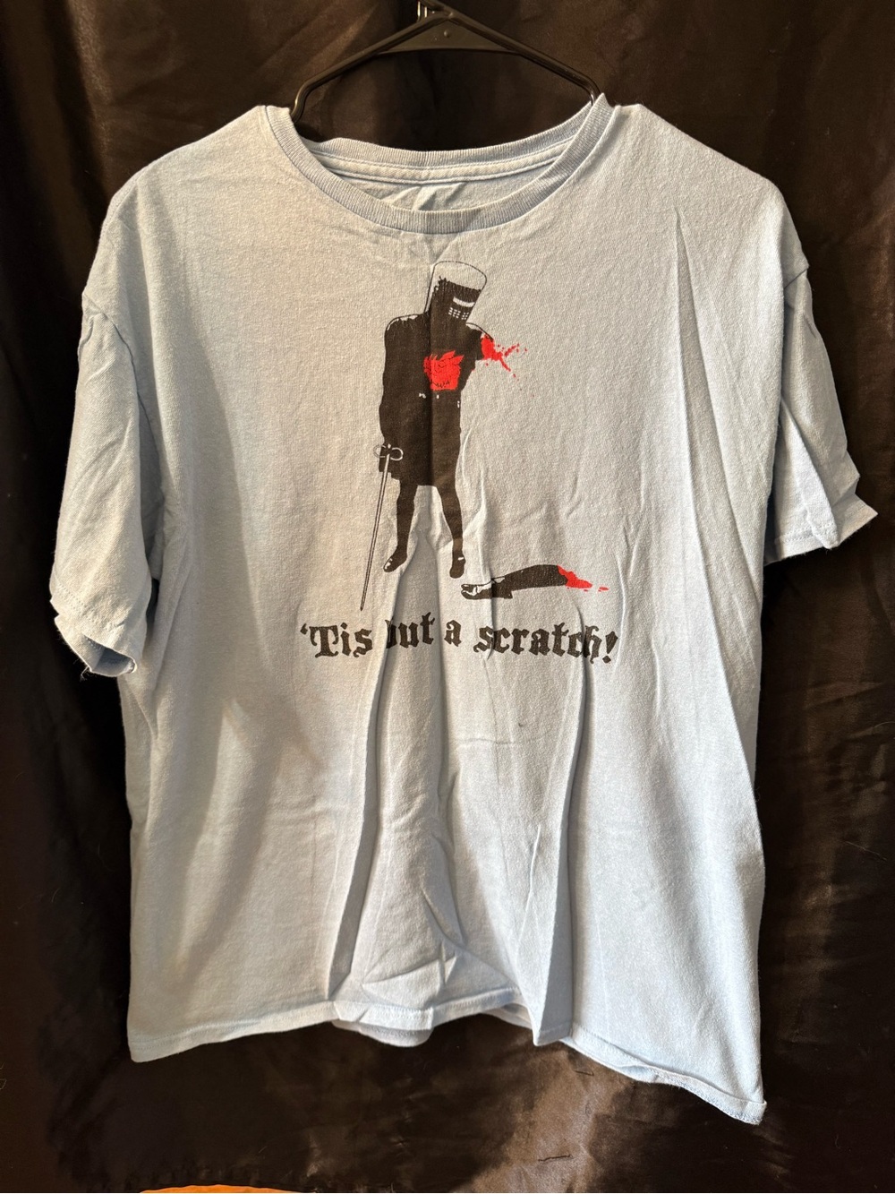 Light Blue Graphic T-Shirt with Medieval Knight Print